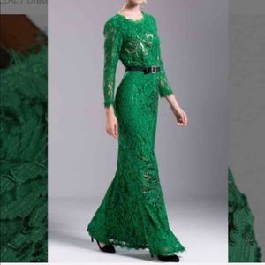 Long sleeve green lace evening dress size M